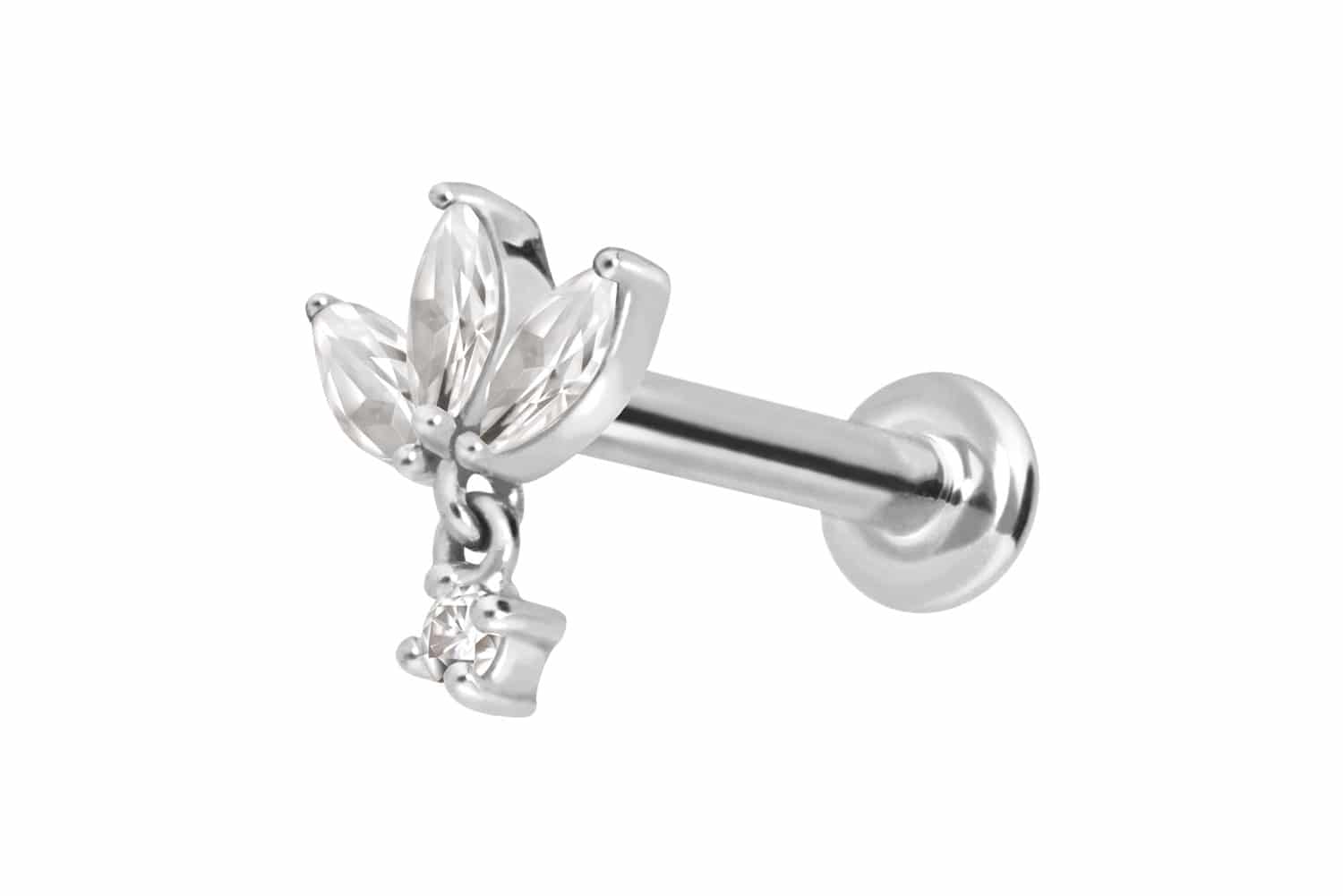 14 Karat Gold Labret Piercing mit Innengewinde MOISSANIT-LOTUSBLÜTE
